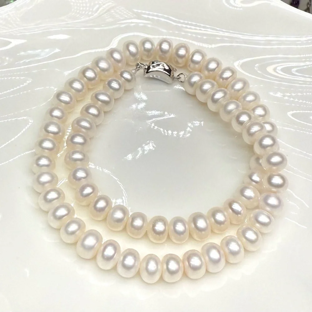 NPF74 Handmade Classic White Freshwater Pearl Choker/Double-Layer Bracelet S925 - Picture 7 of 7
